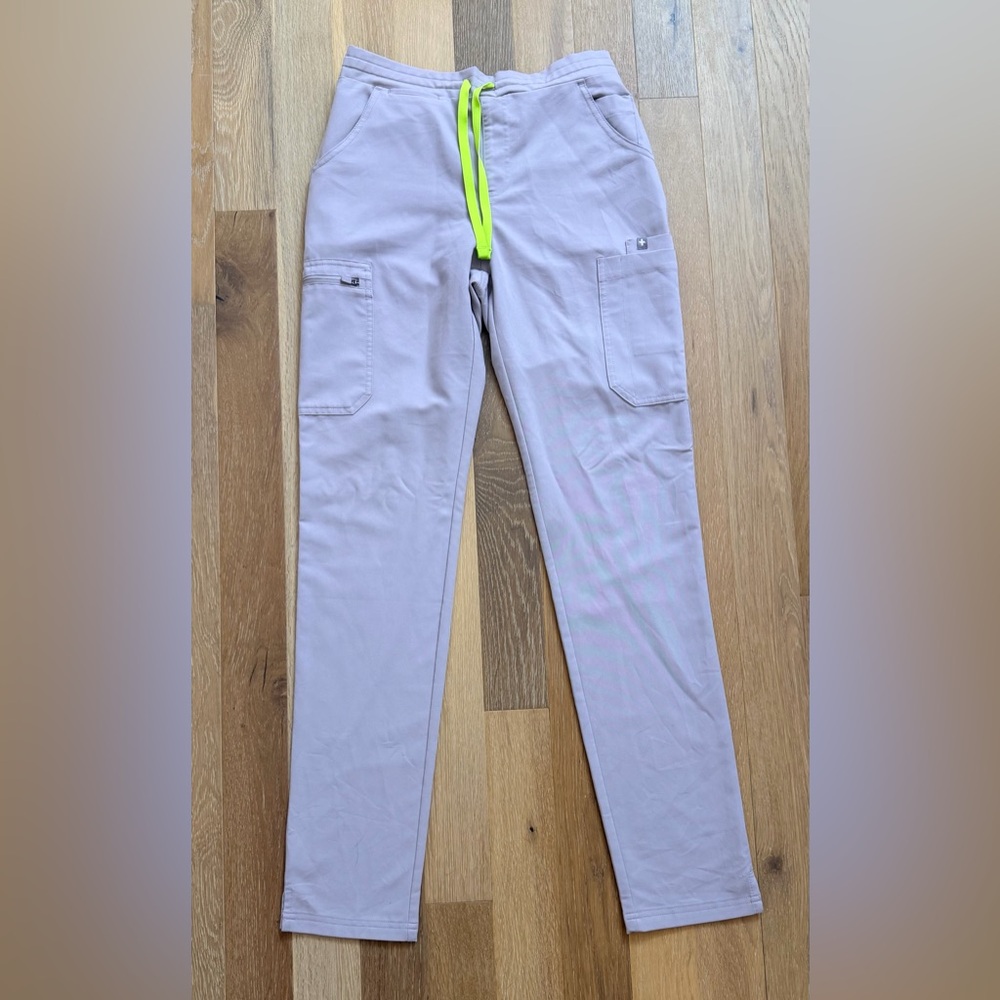 Figs Women's Pants in Light Purple with Neon Green Drawstring